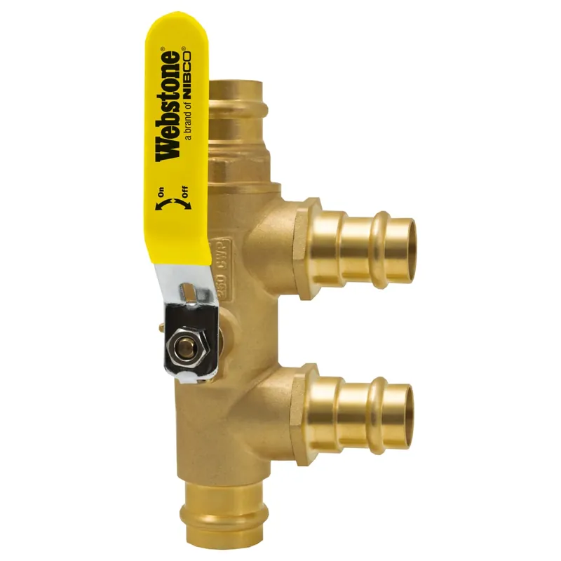Webstone H-88643 1 x 3/4 Press Non-Potable Pro-Pal Primary/Secondary Loop Purge Tee Full Port Forged Brass Ball Valve