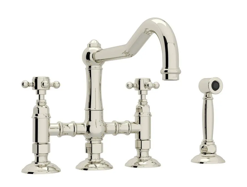 ROHL A1458XMWSPN-2 Acqui Two Handle Bridge Kitchen Faucet with Side Spray in Polished Nickel