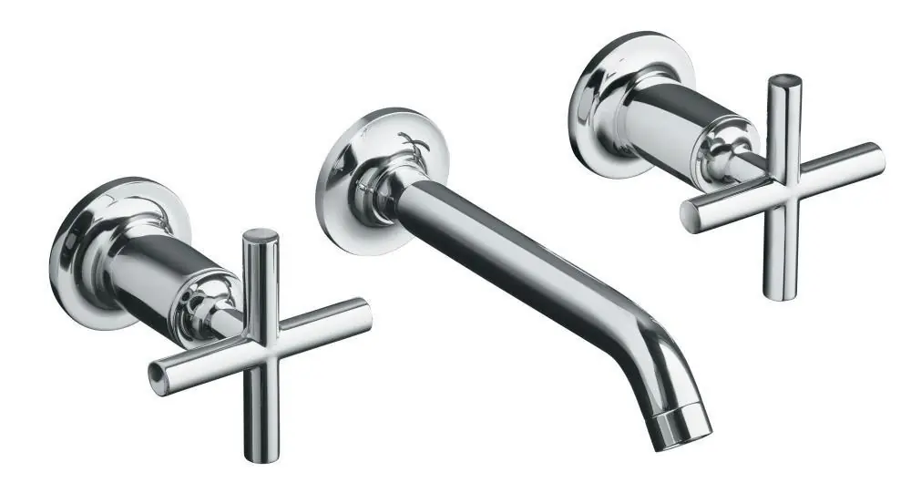 KOHLER T14413-3-CP Purist Two Handle Wall Mount Widespread Bathroom Sink Faucet in Polished Chrome