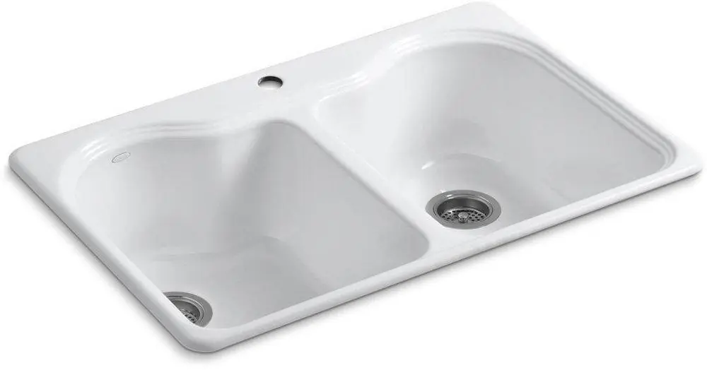 Kohler 5818-1-0 Hartland 33 x 22 in. 1 Hole Cast Iron Double Bowl Drop-in Kitchen Sink