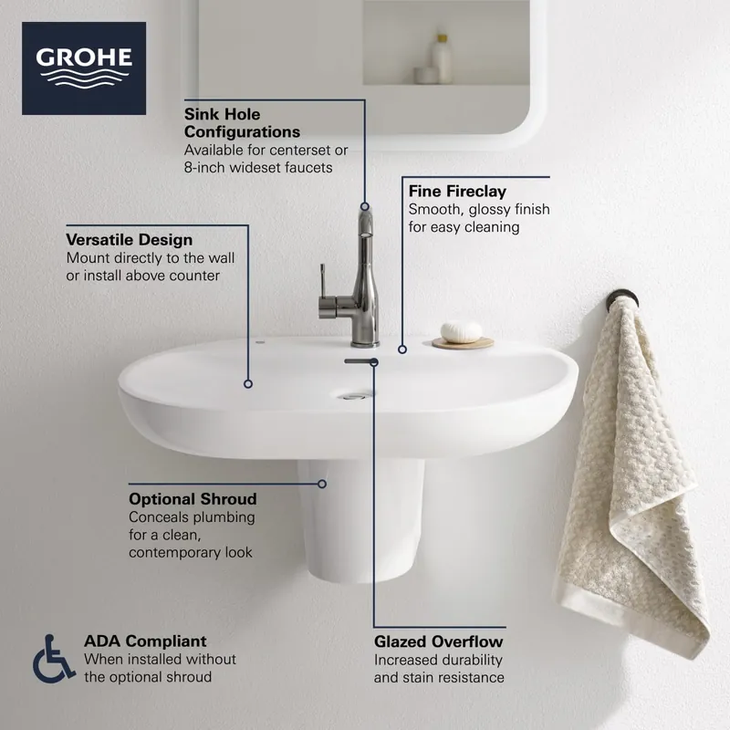 Grohe 39669000 Wall Mount 27 Bathroom Sink 1-Hole in GROHE ALPINE WHITE