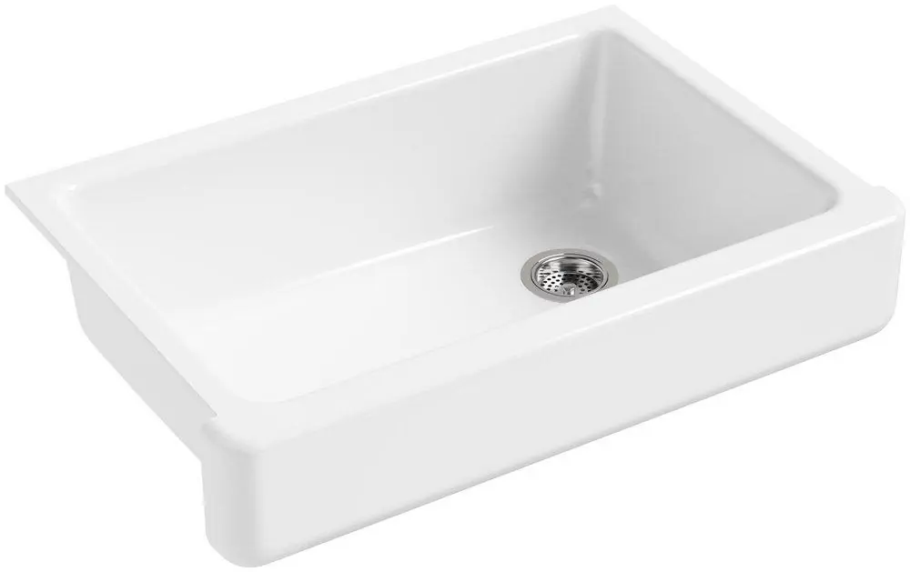 KOHLER 5826-0 Whitehaven 32-1/2 x 21-9/16 in. Cast Iron Single Bowl Farmhouse Kitchen Sink with Short Apron