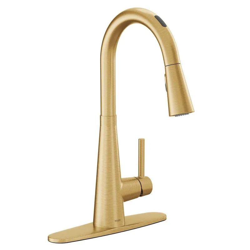 Moen 7864EVBG Sleek Single Handle Pull Down Touchless Kitchen Faucet with Voice Activation in Brushed Gold