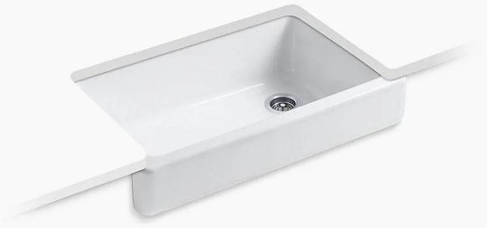 KOHLER 6488-0 Whitehaven 35-1/2 x 21-9/16 in. Cast Iron Single Bowl Farmhouse Kitchen Sink with Short Apron