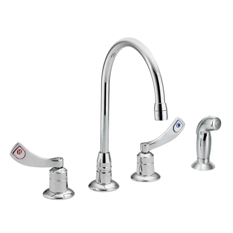 Moen 8244 M-DURA Two Handle Wristblade Deck Mount Service Faucet in Chrome Plated
