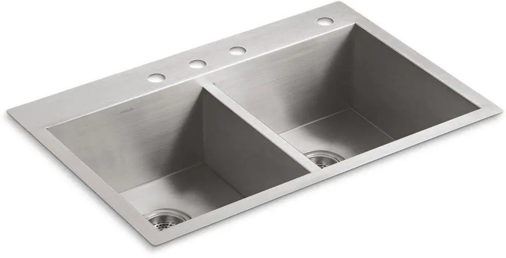 Kohler 3820-4-NA Vault 33 x 22 in. 4-Hole Stainless Steel Double Bowl Dual Mount Kitchen Sink with Sound Dampening