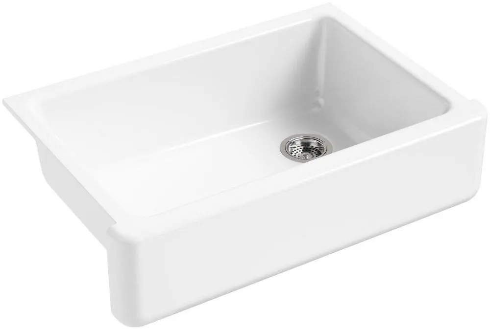 Kohler 5827-0 Whitehaven 32-11/16 x 21-9/16 in Cast Iron Single Bowl Farmhouse Kitchen Sink for Apron Front or Undermount Installation in White
