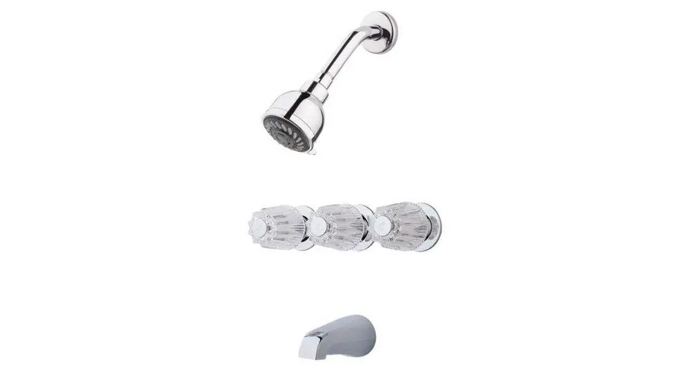 Pfister LG01-1120 Pfirst Series Three Handle Multi Function Bathtub & Shower Faucet in Polished Chrome