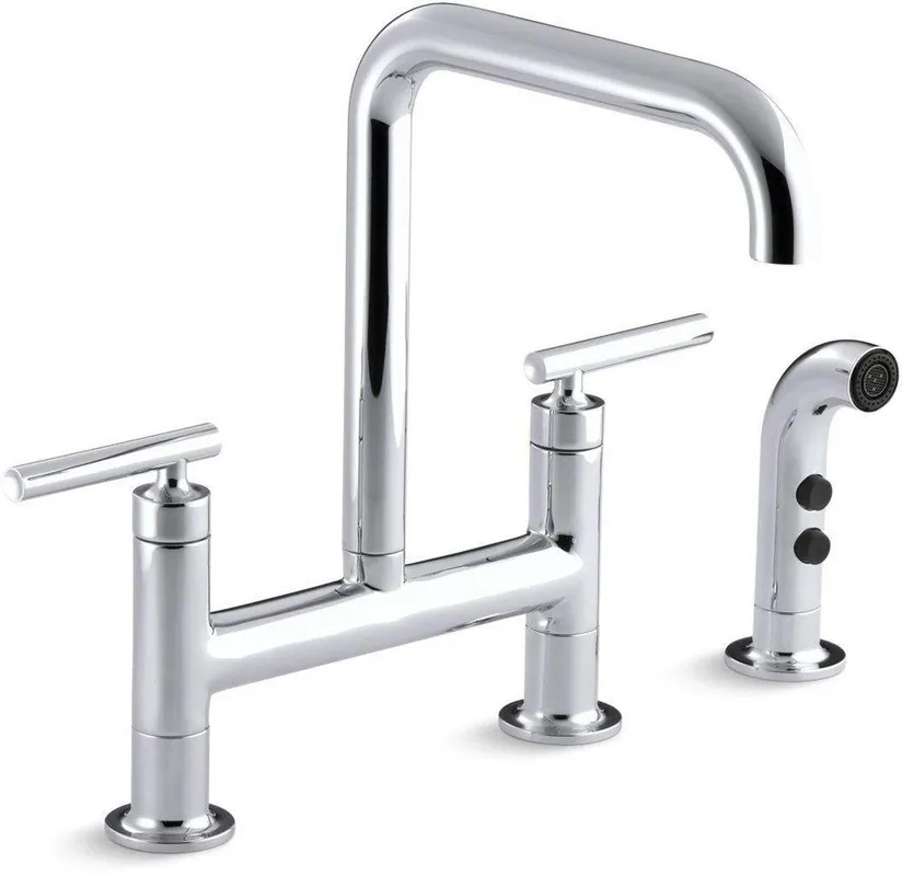 Kohler 7548-4-CP Purist Two Handle Bridge Kitchen Faucet with Side Spray