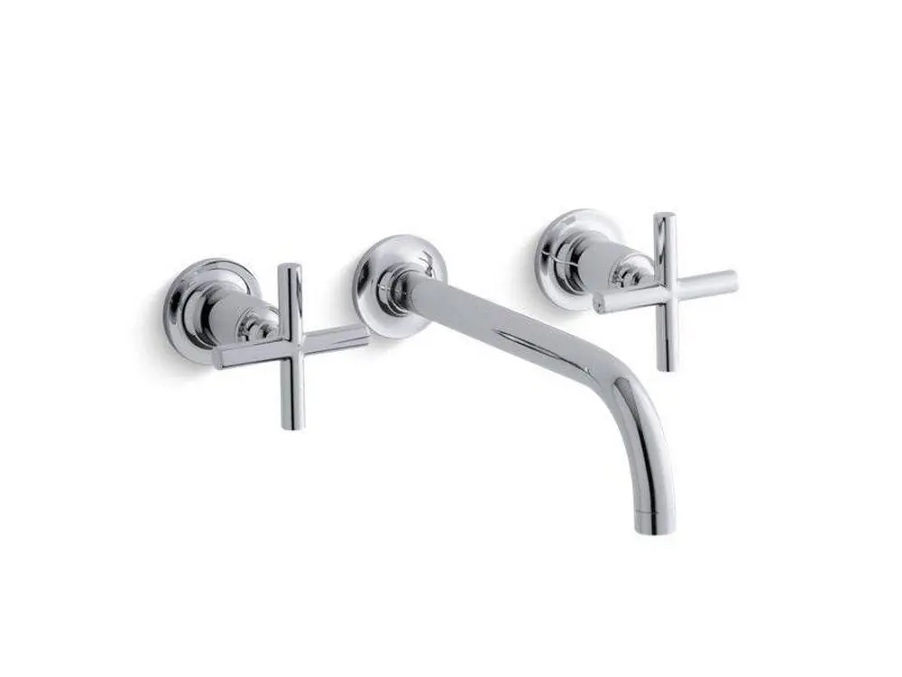 Kohler T14414-3-CP Purist Two Handle Wall Mount Widespread Bathroom Sink Faucet in Polished Chrome
