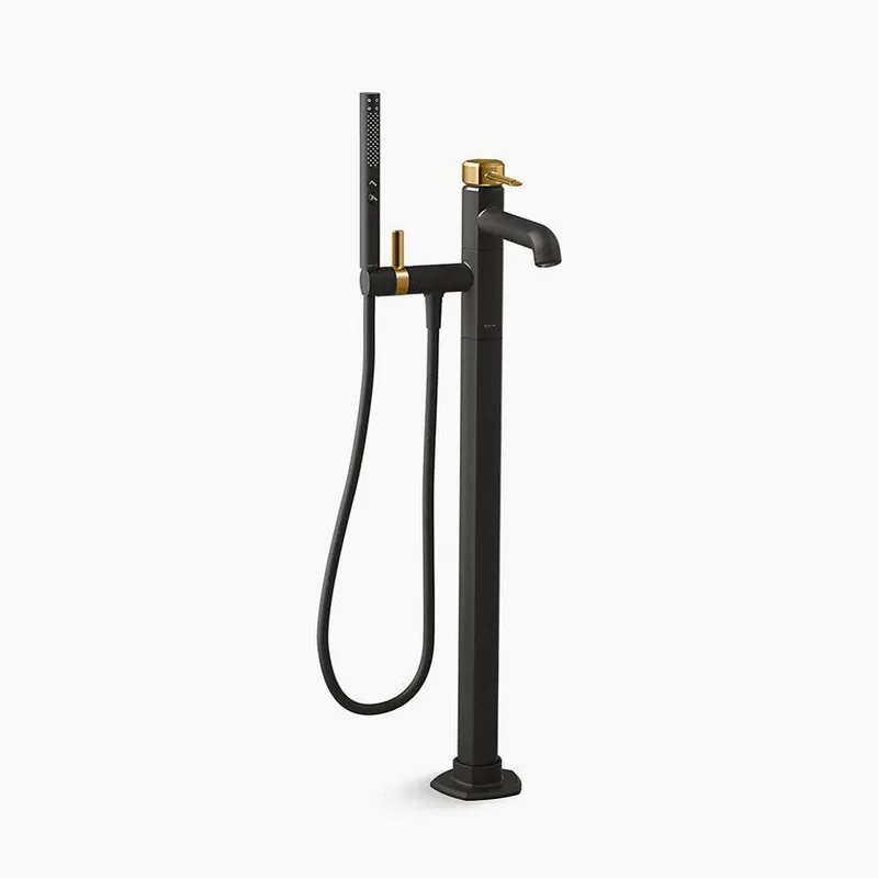 KOHLER T27025-4-BMB Occasion Two Handle Lever Floor Mount Filler in Matte Black with Modern Brass