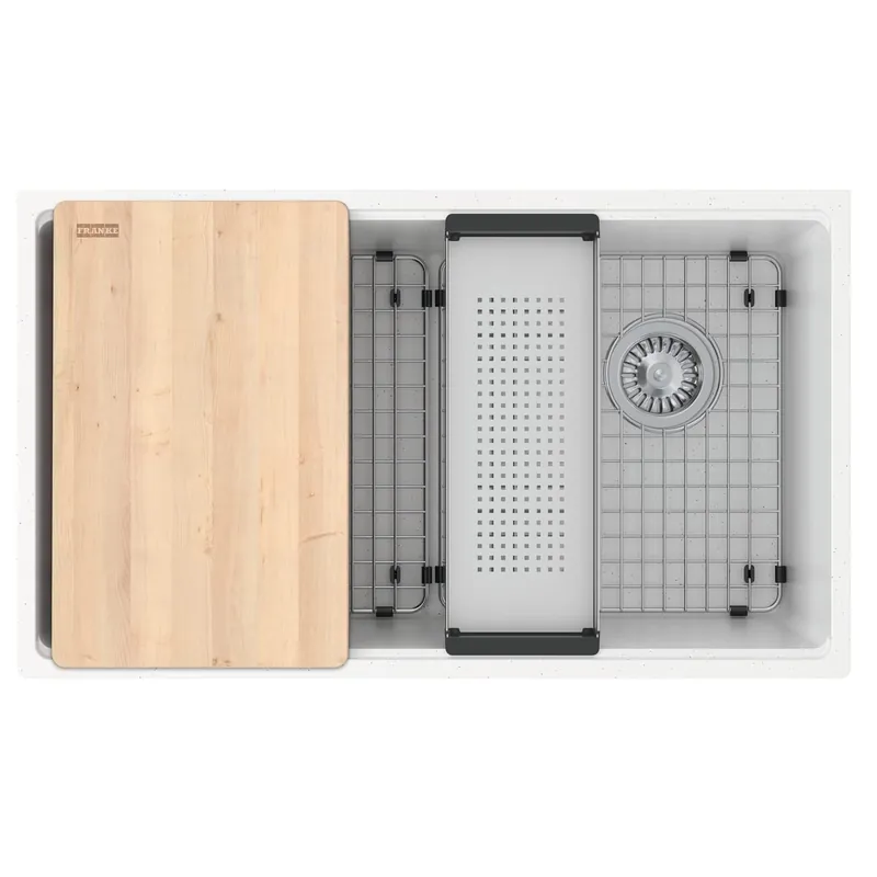 Franke MAG11031OW-PWT-WKC Franke Maris Undermount 33-in x 19.31-in Granite Single Bowl Kitchen Sink in Polar White