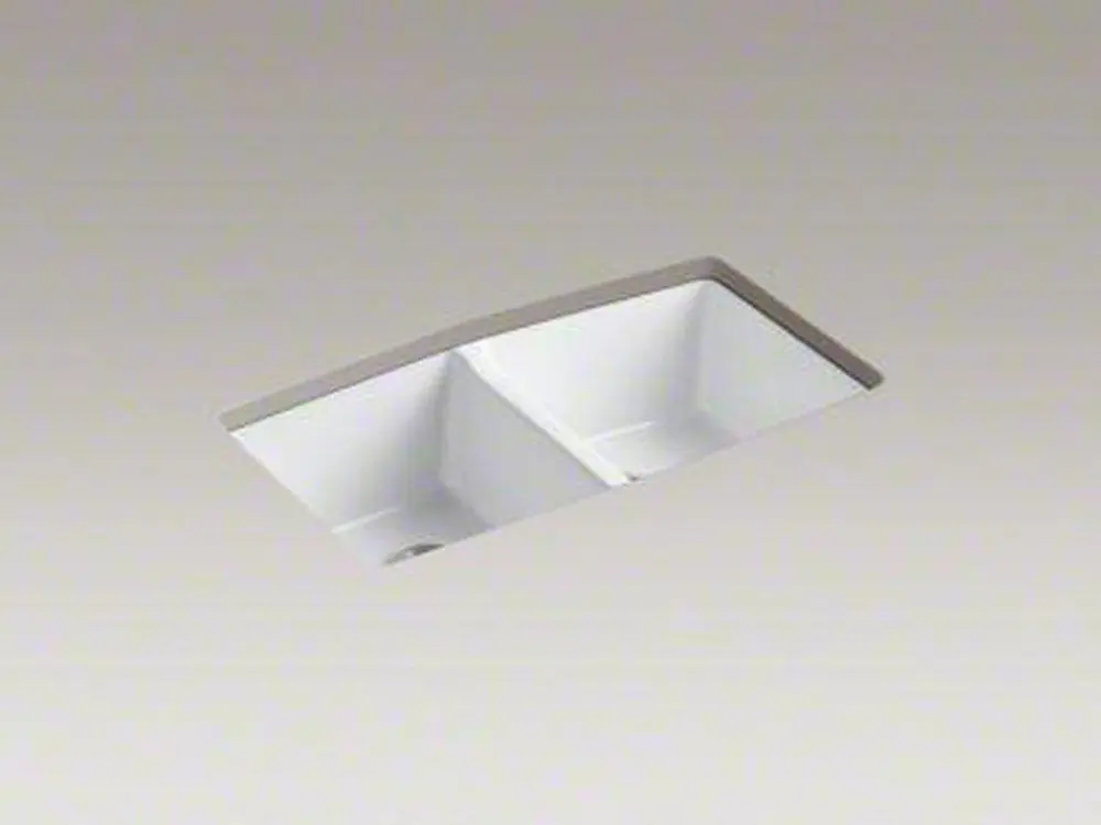 KOHLER 5846-5U-0 Brookfield 33 x 22 in. 5 Hole Cast Iron Double Bowl Undermount Kitchen Sink