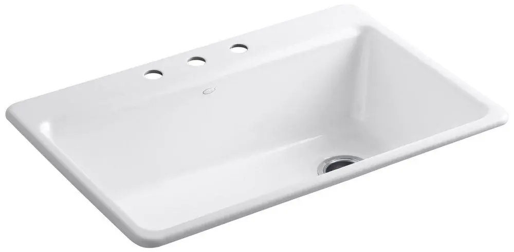 Kohler 5871-3A2-0 Riverby 33 x 22 in. 3 Hole Cast Iron Single Bowl Drop-in Kitchen Sink