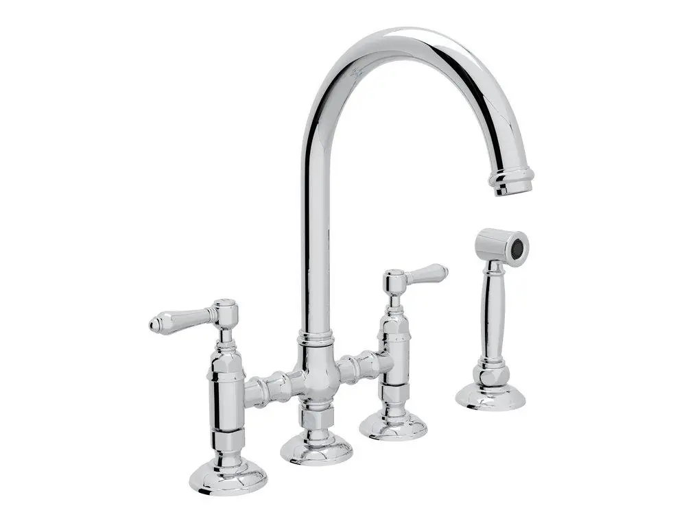 Rohl A1461LMWSAPC-2 San Julio Two Handle Bridge Kitchen Faucet With Side Spray in Polished Chrome