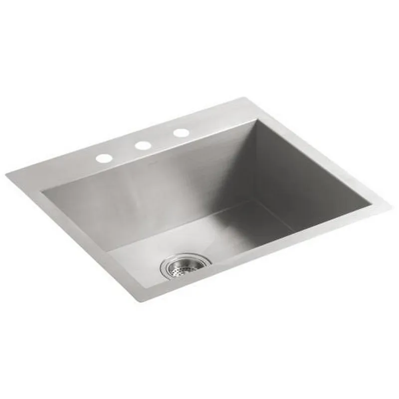 Kohler 3822-3-NA Vault 25 x 22 in. 3 Hole Stainless Steel Single Bowl Dual Mount Kitchen Sink