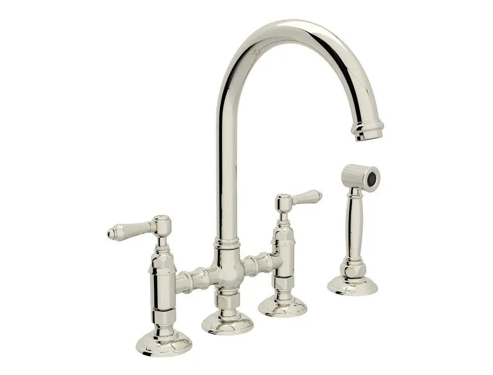 Rohl A1461LMWSPN-2 San Julio Two Handle Bridge Kitchen Faucet with Side Spray in Polished Nickel