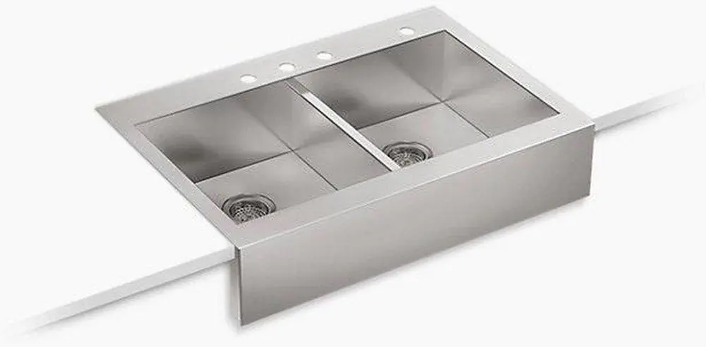 Kohler 3944-4-NA Vault 35-3/4 x 24-5/16 in. 4-Hole Stainless Steel Double Bowl Farmhouse Kitchen Sink with Sound Dampening