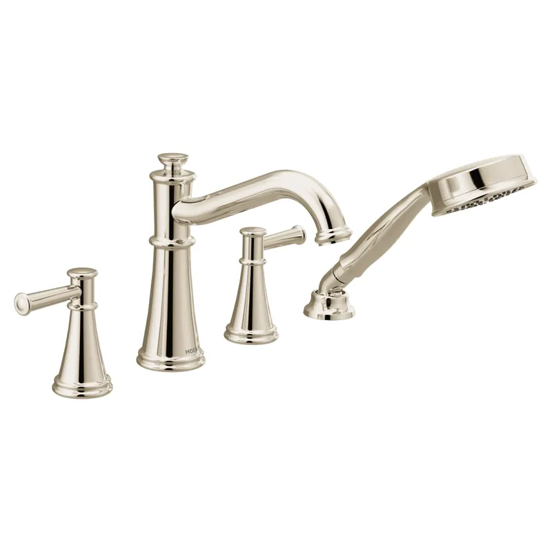 Moen T9024NL Belfield 2-Handle Deck-Mount Roman Tub Faucet with Handshower in Polished Nickel