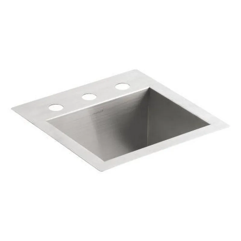 KOHLER 3840-3-NA Vault 15 x 15 in. 3 Hole Drop-in and Undermount Stainless Steel Bar Sink