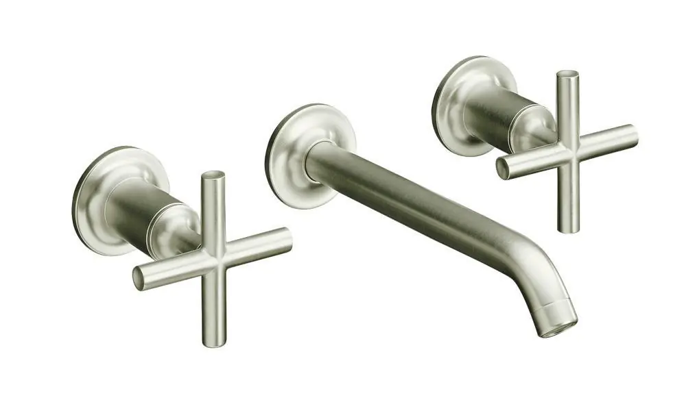 Kohler T14413-3-BN Purist Two Handle Wall Mount Widespread Bathroom Sink Faucet