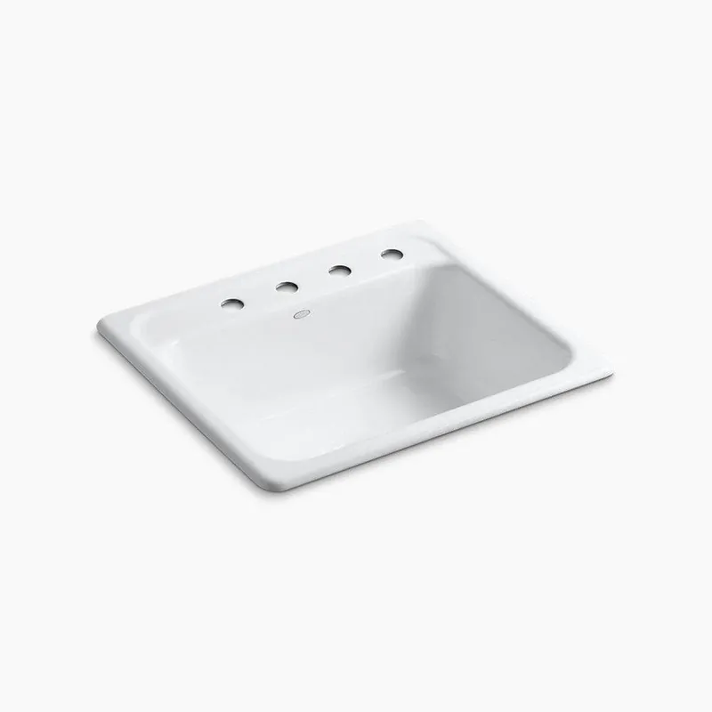 KOHLER 5964-4-0 Mayfield 25 x 22 in. 4 Hole Cast Iron Single Bowl Drop-in Kitchen Sink