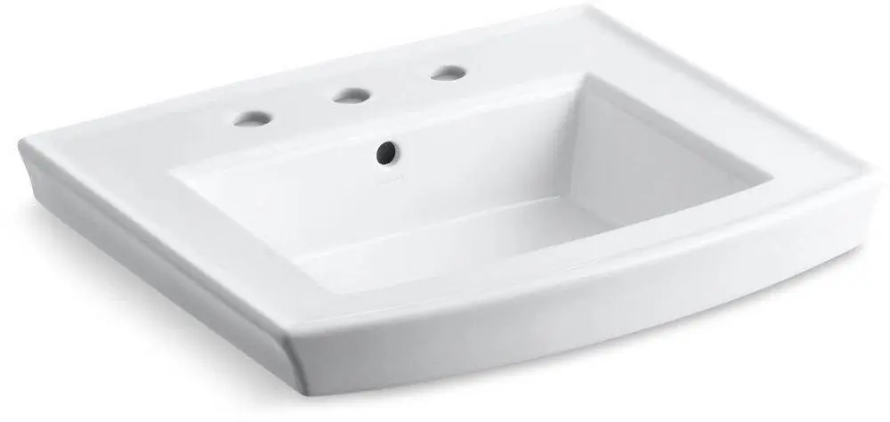Kohler 2358-8-0 Archer 24 x 20-1/2 in. Rectangular Pedestal Bathroom Sink in White