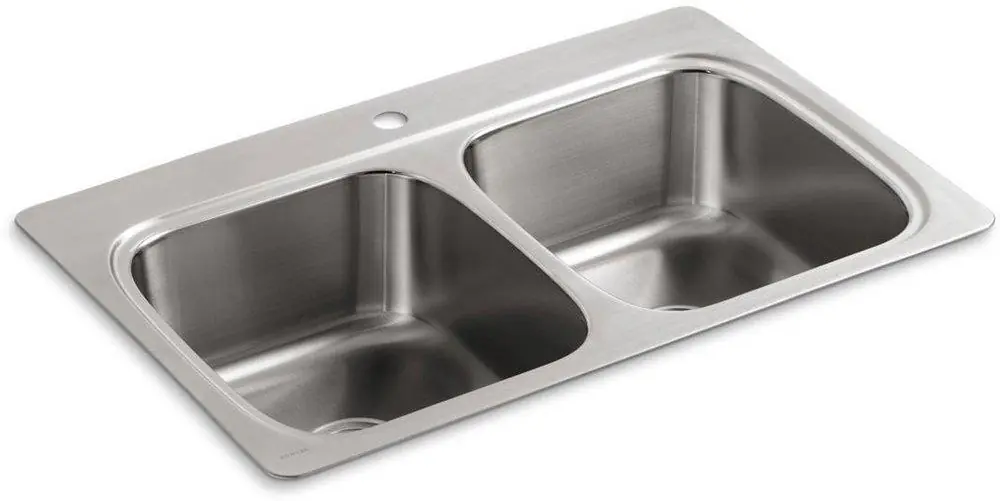 KOHLER 5267-1-NA Verse 33 x 22 in. 1-Hole Stainless Steel Double Bowl Drop-in Kitchen Sink