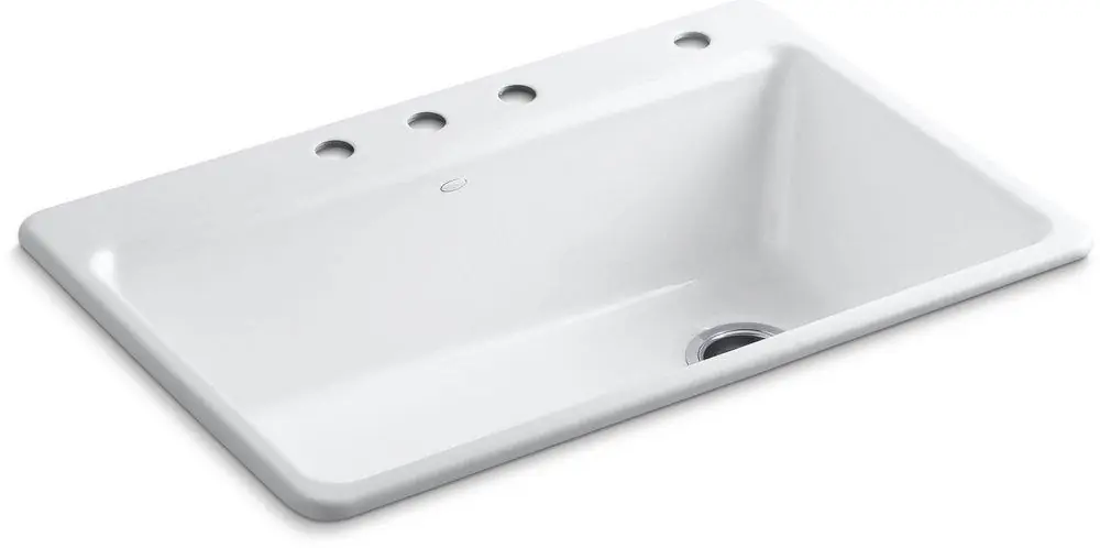 KOHLER 5871-4A2-0 Riverby 33 x 22 in. 4 Hole Cast Iron Single Bowl Drop-in Kitchen Sink in White