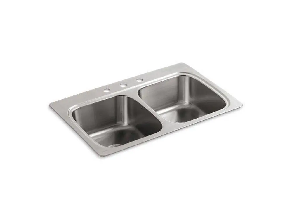 Kohler 5267-3-NA Verse 33 x 22 in. 3-Hole Stainless Steel Double Bowl Drop-in Kitchen Sink