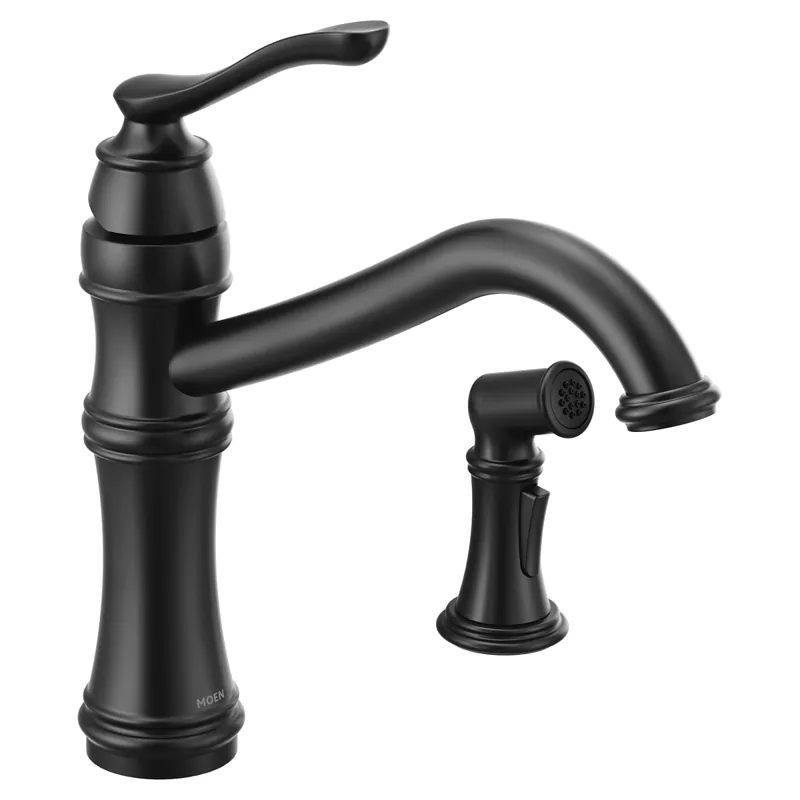 Moen 7245BL Belfield Single-Handle Kitchen Faucet with Side Sprayer - Matte Black