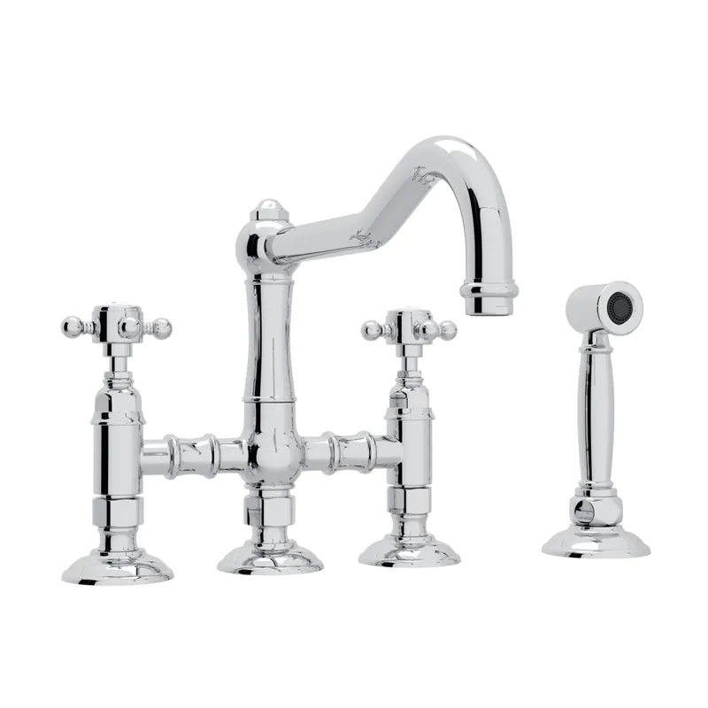 Rohl A1458XMWSAPC-2 Acqui Bridge Kitchen Faucet With Side Spray in Polished Chrome