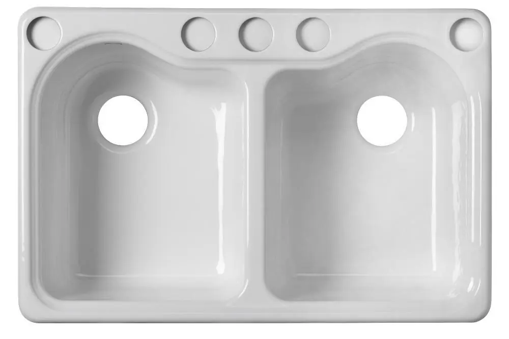 Kohler 5818-5U-0 Hartland 33 x 22 in. 5 Hole Cast Iron Double Bowl Undermount Kitchen Sink