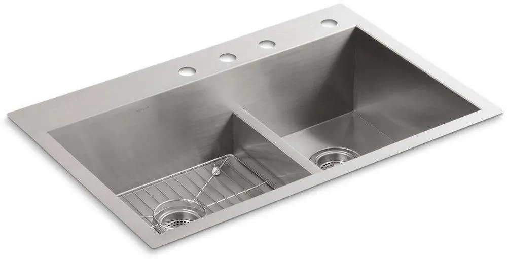 Kohler 3839-4-NA Vault 33 x 22 in. 4 Hole Stainless Steel Double Bowl Dual Mount Kitchen Sink