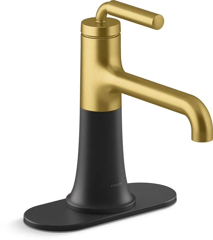KOHLER 27415-4K-BMB Tone Single Handle Monoblock Bathroom Sink Faucet in Matte Black with Moderne Brass