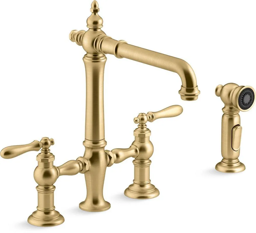 KOHLER 76519-4-2MB Artifacts Two Handle Bridge Kitchen Faucet with Side Spray