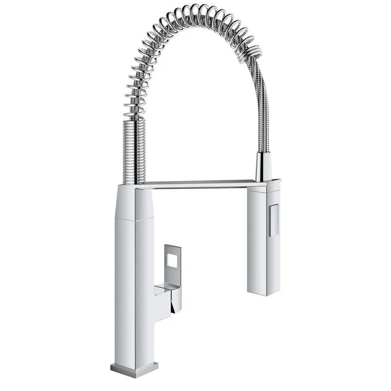 GROHE 31401000 Eurocube Single Handle Pull Down Kitchen Faucet in Starlight Chrome