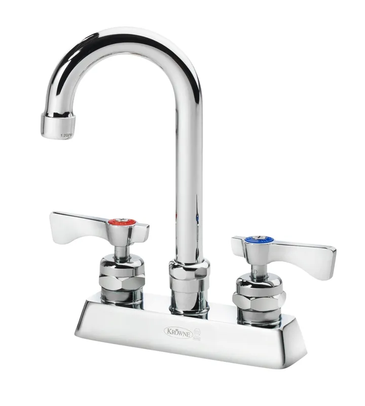 Krowne 15-325L Royal Series One-Handle Deck Mount Faucet with 3-1/2 Wide Gooseneck Spout 4 Centers