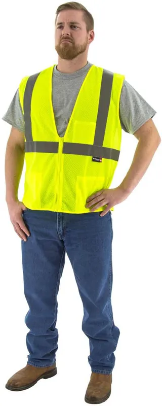Majestic Glove 75-3201/X3 MESH VEST, ZIPPER, HV YELLOW, CLASS 2, X3