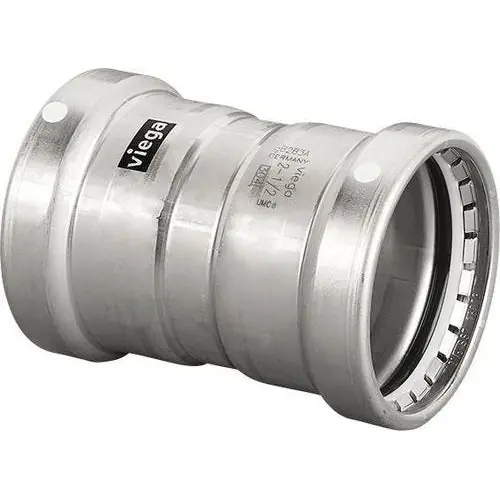 Viega 98375 Coupling With Stop, 316 Stainless Steel, Press-Fit X Press-Fit, Fkm O-Ring Material