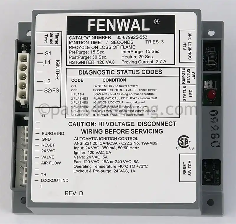 Teledyne Controls 35-679925-553 24vac Ignition Control Proven Hsi W/blower Relay