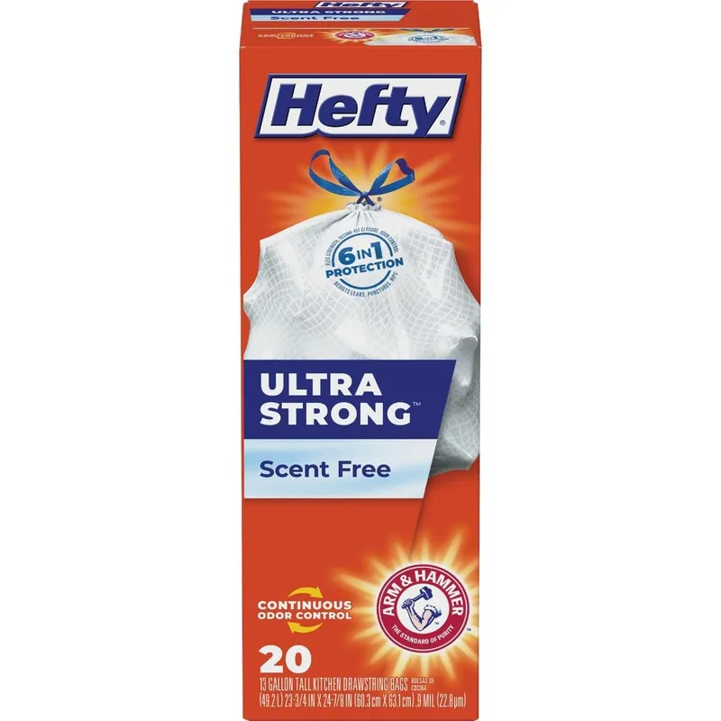 Hefty E88312 Ultra Strong 13 Gal. Tall Kitchen White Trash Bag (20-Count)