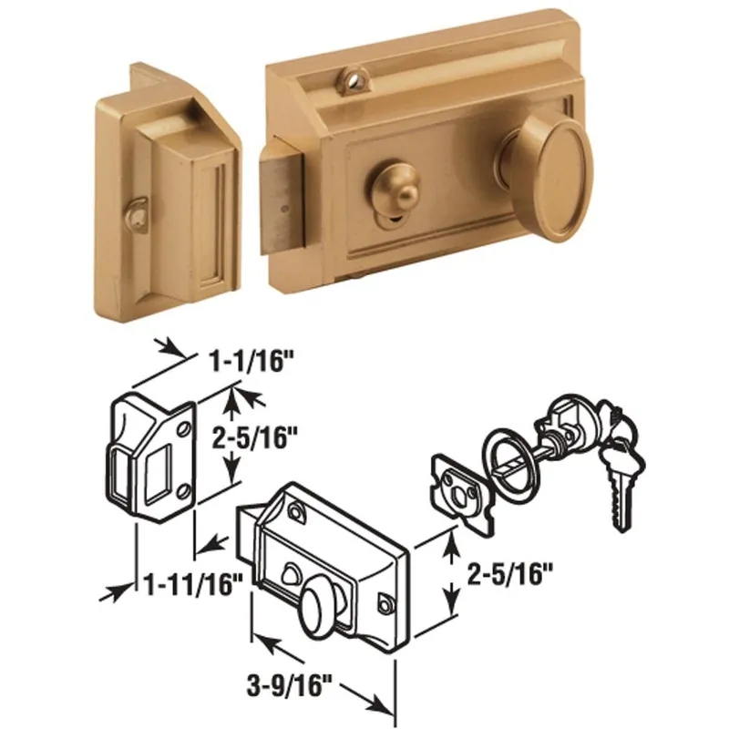 Defender Security U9967 Brass 3-Way Night Latch with Locking Single Cylinder