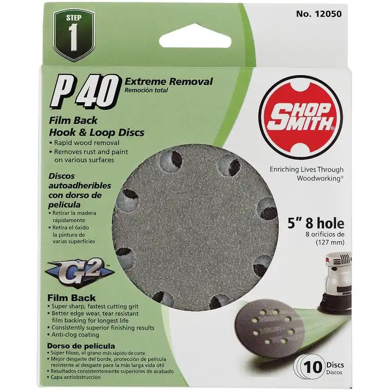 Gator 9020 5 In. 40-Grit 8-Hole Pattern Vented Sanding Disc with Hook & Loop Backing (10-Pack)