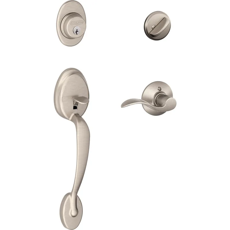 Schlage F60GPLY619ACC Satin Nickel Entry Door Handleset with Accent Interior Lever