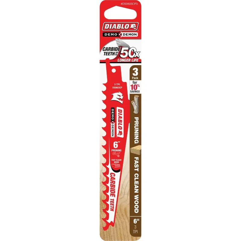 Diablo DS0603CP3 Demo Demon 6 In. 3 TPI Carbide Pruning Reciprocating Saw Blade (3-Pack)