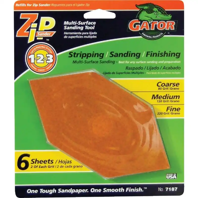 Gator 7187004 Assorted Zip Hand Sander Refill 6 Count
