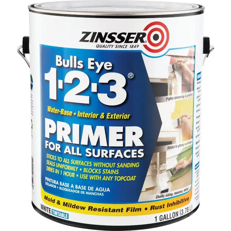 Zinsser 2001 Bulls Eye 1-2-3 Water-Base Interior/Exterior Stain Blocking Primer, White, 1 Gal.