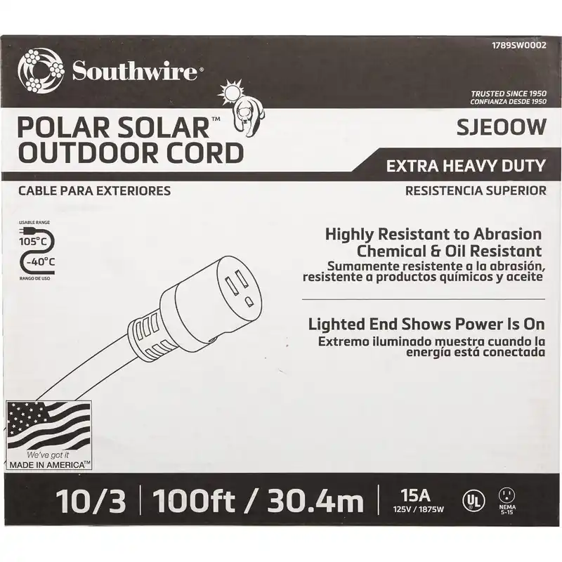 Coleman Cable 1789SW0002 Cold Weather Extension Cord 100 Ft 10/3