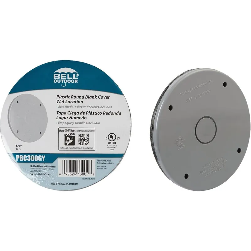 Bell PBC300GY Blank Round Polycarbonate Gray Weatherproof Outdoor Box Cover